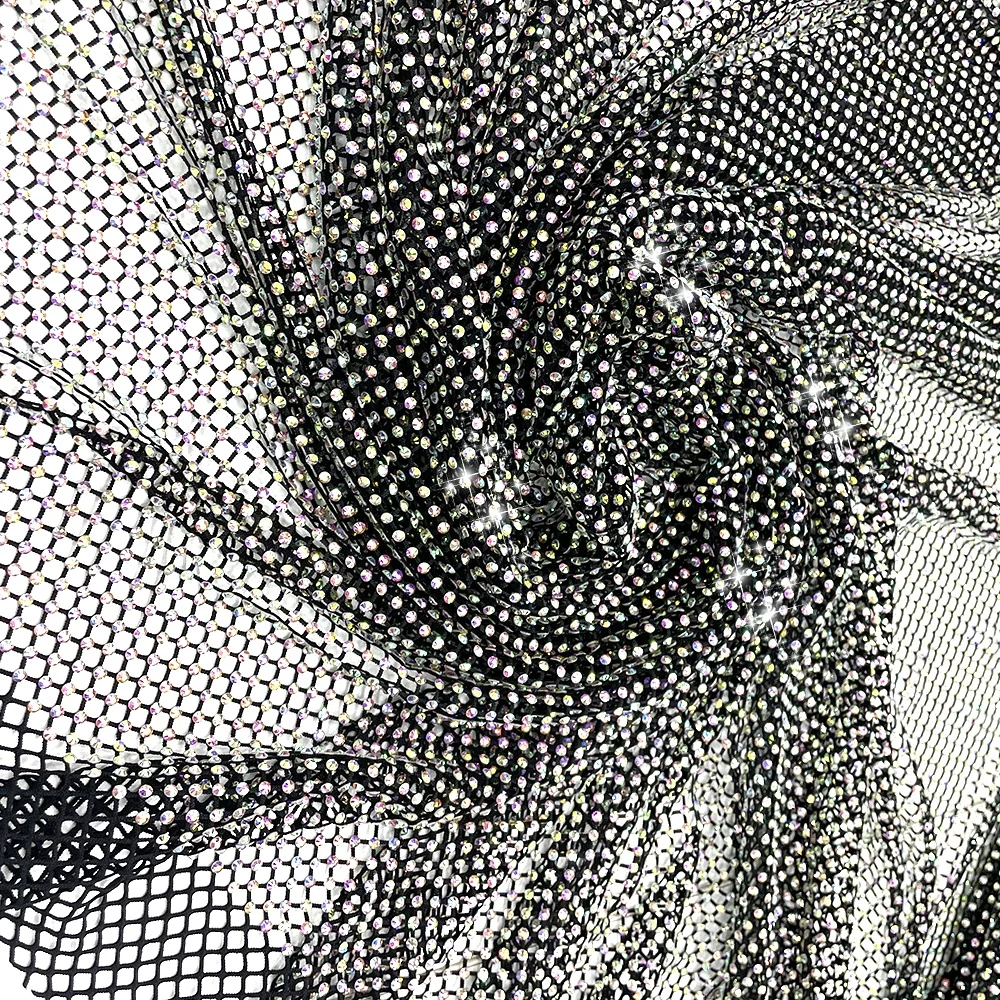 S556  bling hot fix rhinestone mesh fabric trendy customized crystal for dress