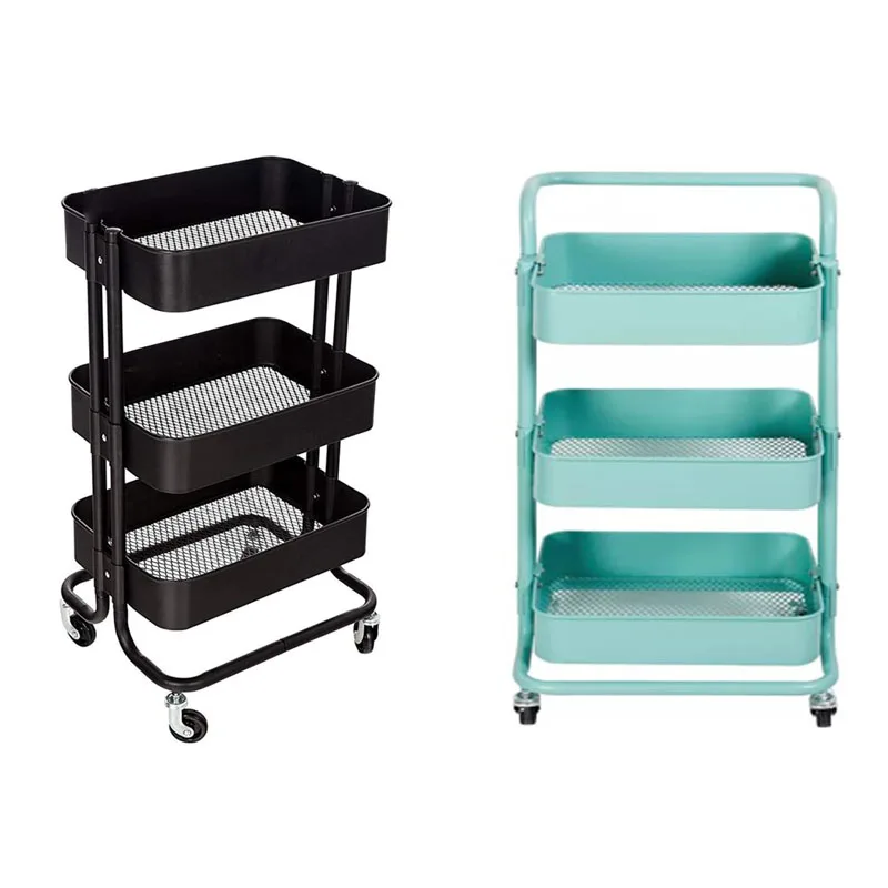 Metal mesh Utility cart Mobile Storage cart Kitchen Bathroom cart with Handle