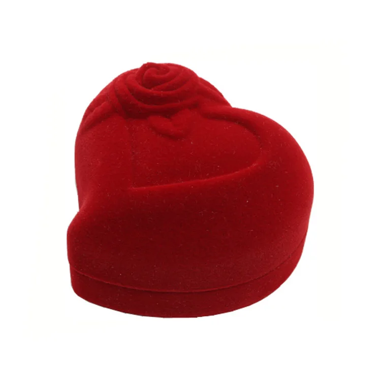 High-end quality red heart shape flocking jewelry set gift packaging box with custom logo