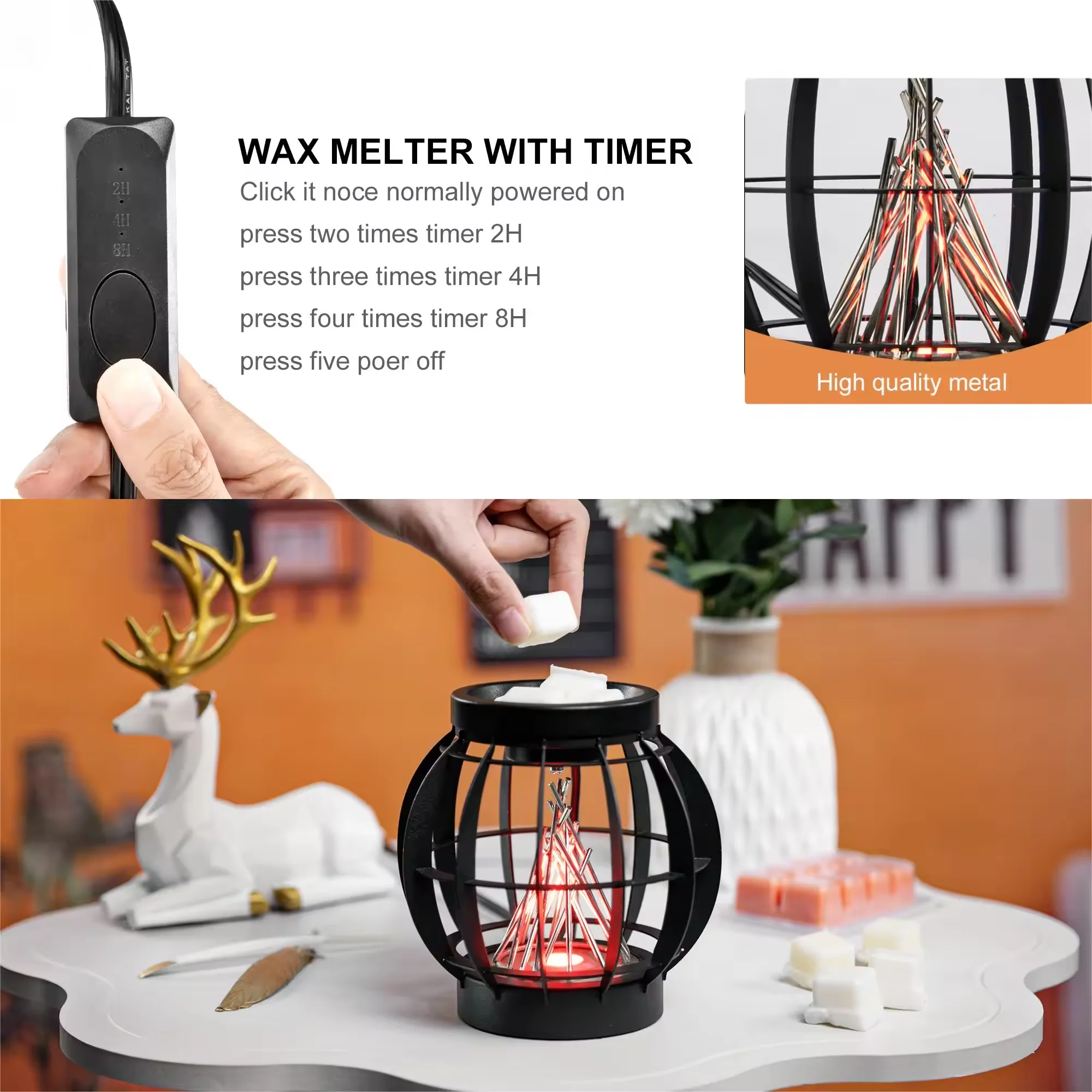2024 wholesale hot sale high quality electric wax warmer simulated flames machine popular metal candle wax warmer