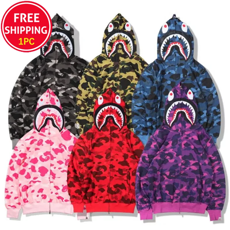 High Quality Bape Shark Camo Hoodie Fashion Casual Teenage Adult Sweater Full Zipper Unisex Jacket