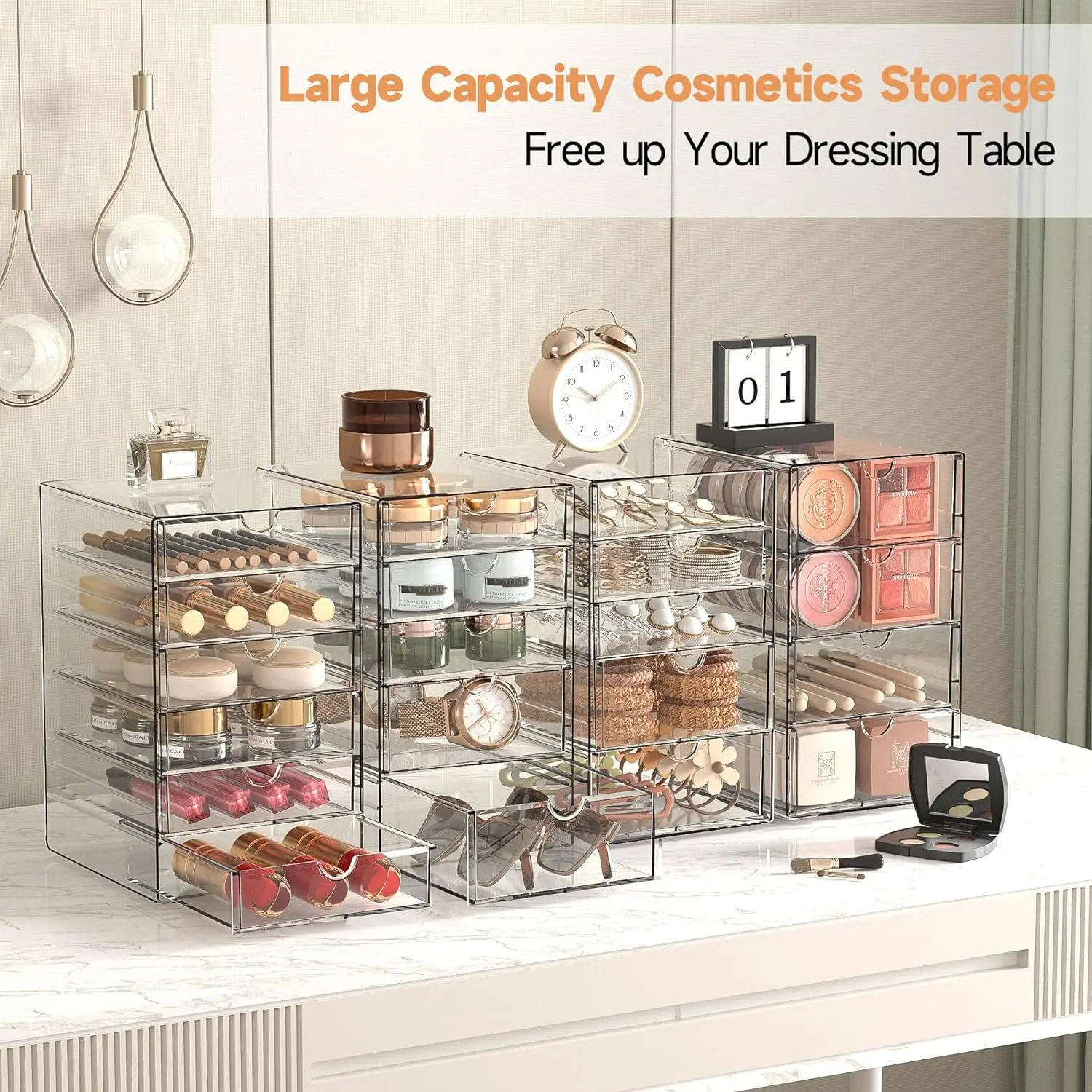Clear Makeup Drawer Storage Organizer Box Dustproof 20 Drawers 4 Set Cosmetic Storage Bin Acrylic Office Desk Organizer