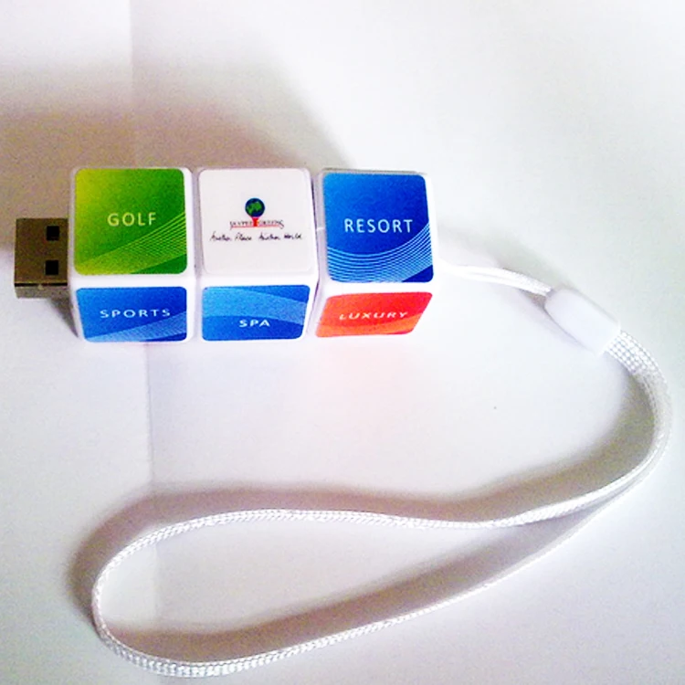 Plastic Cube USB Flash Drive Sticker Logo Pendrive Flashdisk with Key Chain Memoria USB 4GB 8GB 16GB 32GB