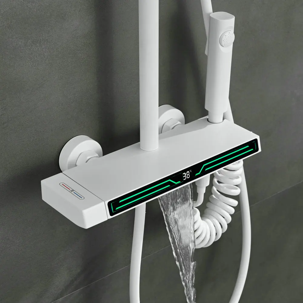 Fashionable New Design Exposed Bath and Shower Faucet System Set With Temperature Show Ambient LED Light