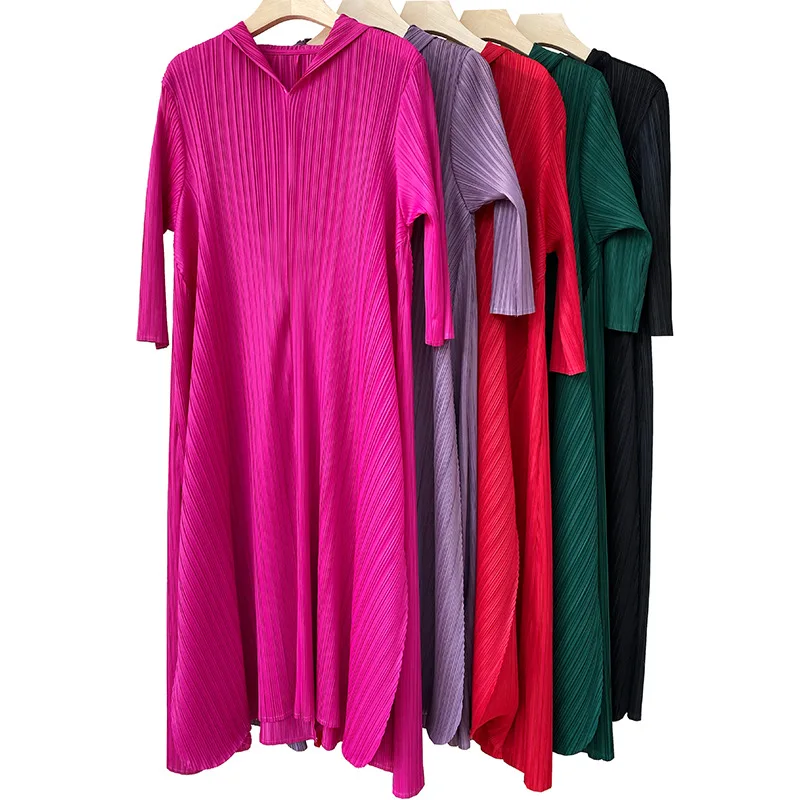 Wholesale New Design Women Elegant Pleated Dresses Women O Neck Fashionable Dresses Pleated Dress