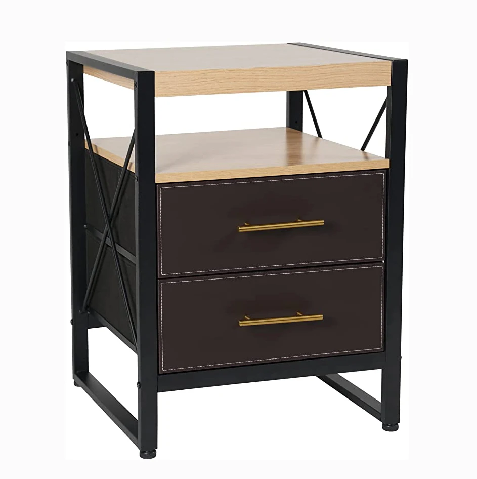 Modern new design bedroom furniture 2 drawer small brown bedside dresser nightstands