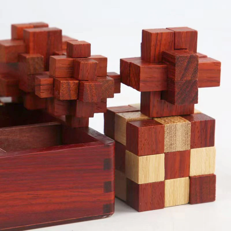 Wooden Puzzle Box Set (6 Games) - Challenging Brain Teasers 3D Puzzles for Adults with Decorative Storage Box Glass Lid