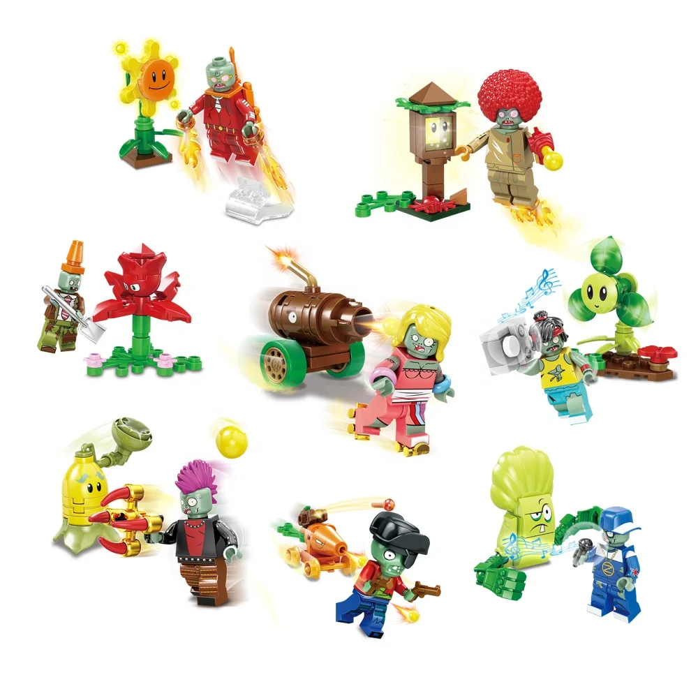 Plants vs Zombies Building Block Video Game Characters Battle Scene 8-IN-1Mini Figures  Assembled Blocks Toys For Kids