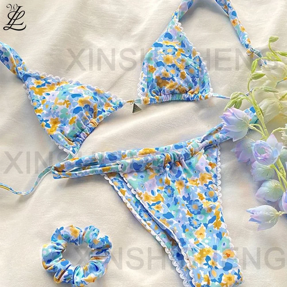 Factory 2024 New Women Swimsuit Custom Bikini Design Wholesale Swimwear With Cover Up Hanging Neck Mini Micro Bikini