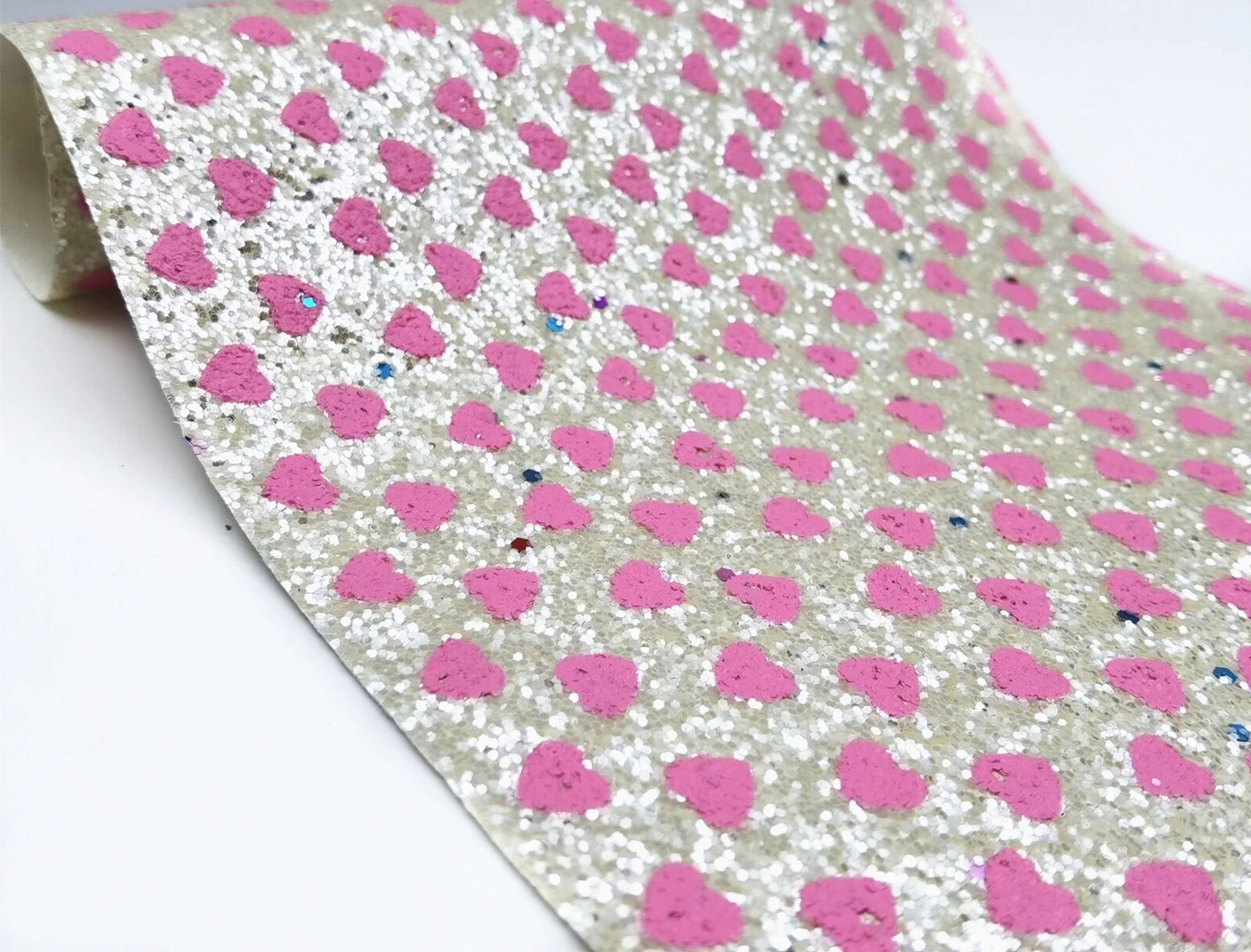 P518 chunky glitter pink heart-shaped leather fabric glitter sheet custom leather for bag, hair accessories, hairpin jewelry