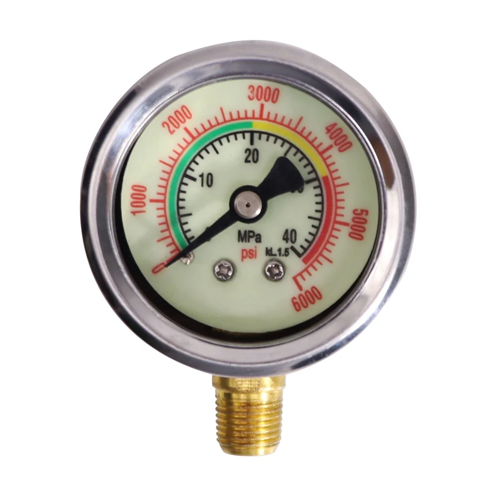 OEM ODM High Quality Durable Side 1/8NPT Thread 40Mpa 6000psi Noctilucent Luminous Pressure Gauge with Oil or without Oil