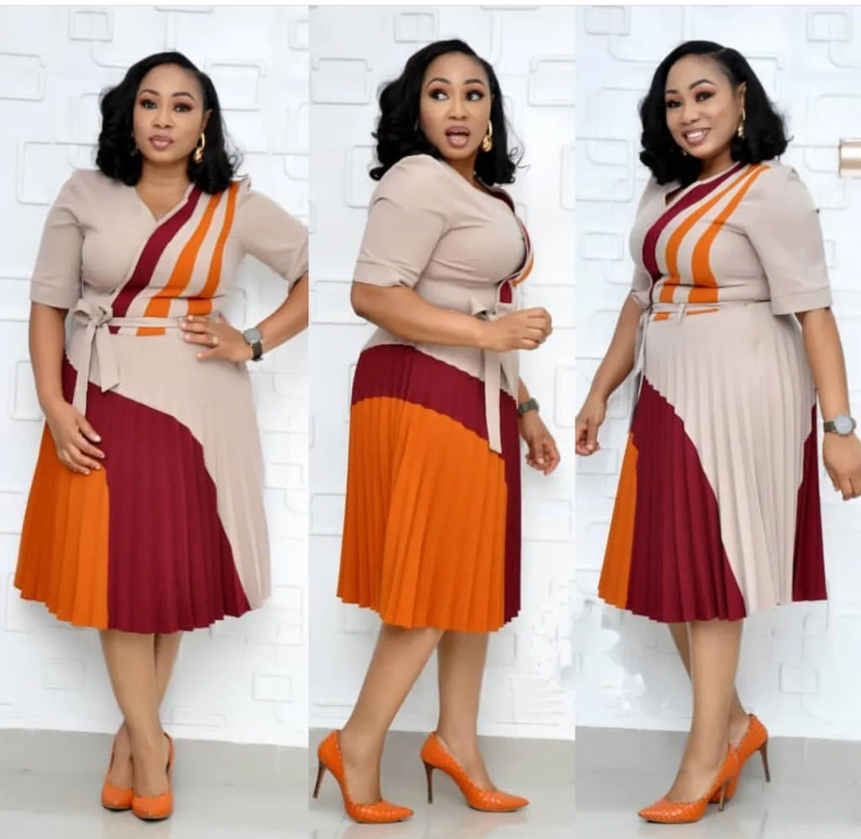 Fashion Women Clothing African Turkey Clothes V Neck Short Dress Casual Office Party Pleated Dresses