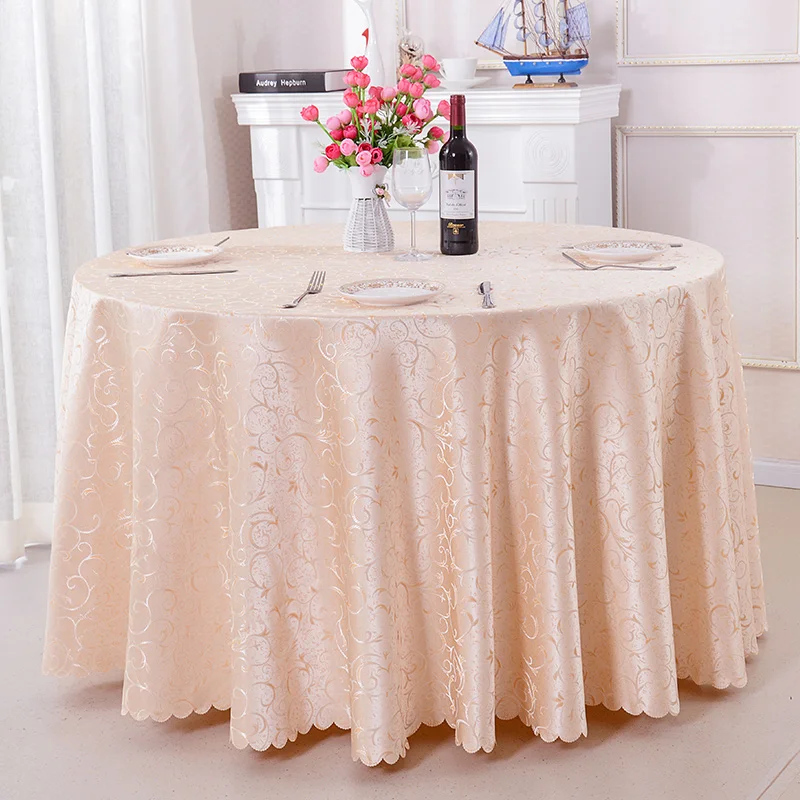 Luxury gold wedding banquet 132 inch round table cloth polyester jacquard customized tablecloth
