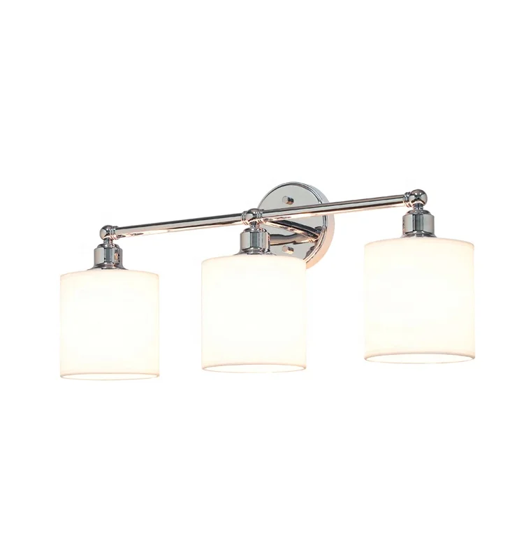 Chrome Wall Light Bathroom Vanity Light with Fabric Shade 3 Light Wall Fixture with E26 Socket