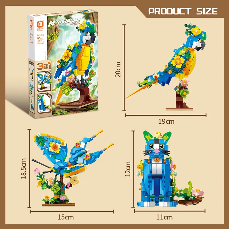 Foreign trade 3d Simulated parrot 3ni1 Building Block model Home Decor Anime Creative Gift DIY Toy For Child Adults