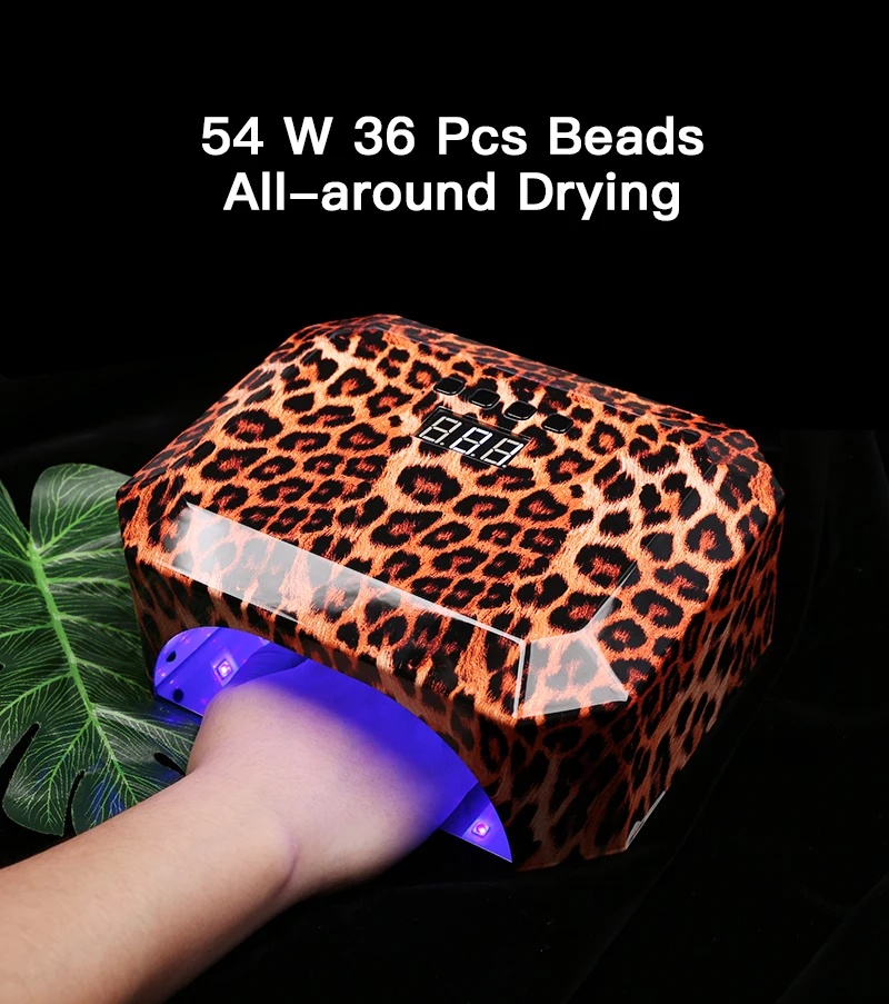 Wireless Cordless Rechargeable UV/LED Leopard Luipaard Nail Lamp Portable Removable Base 54W UV LAMP Nail Polish Dryer 12V 2.0A