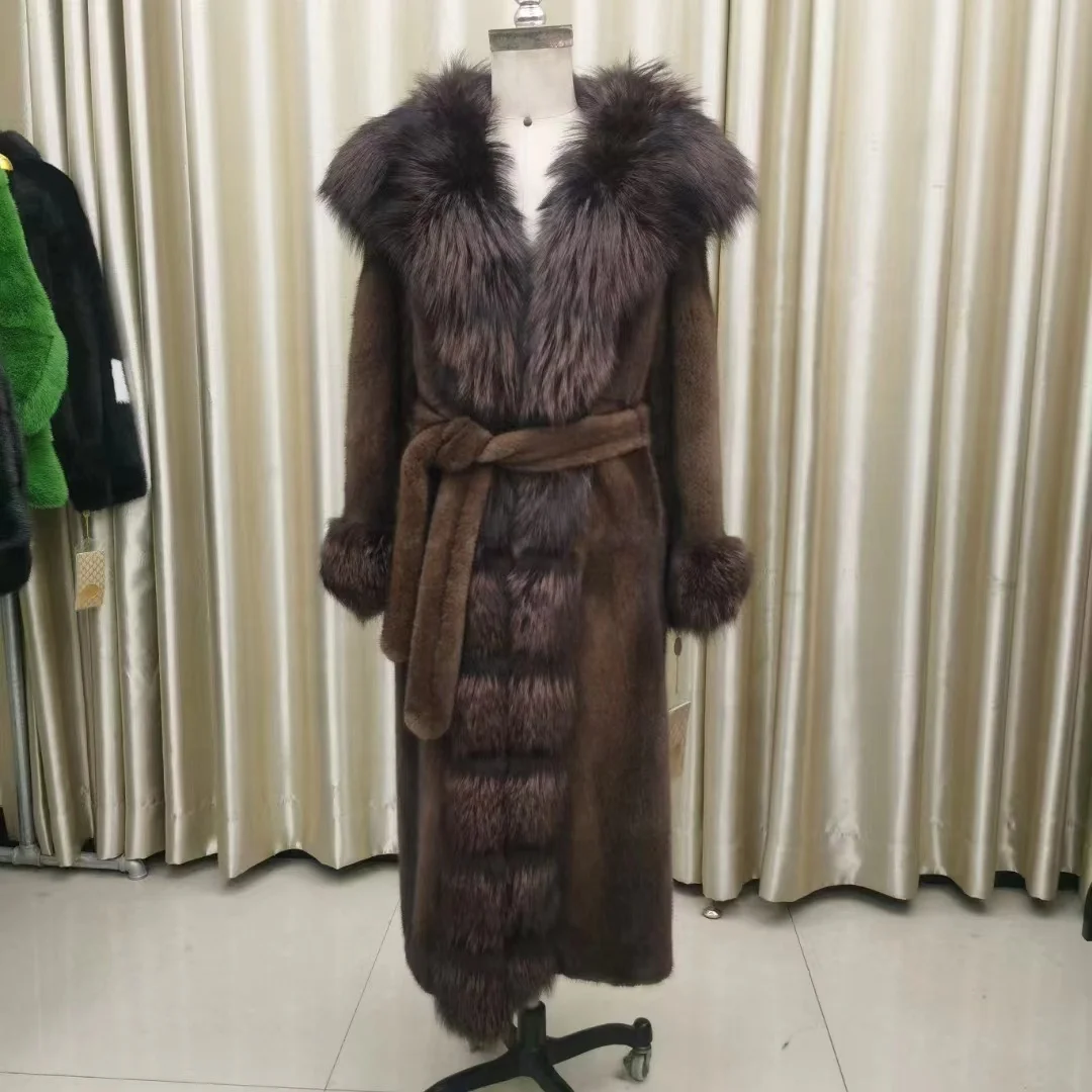 Luxury  Denmark  Mink  full skin  overcoat    Fashion    fur   coat     Real  Mink skin   fur  coat