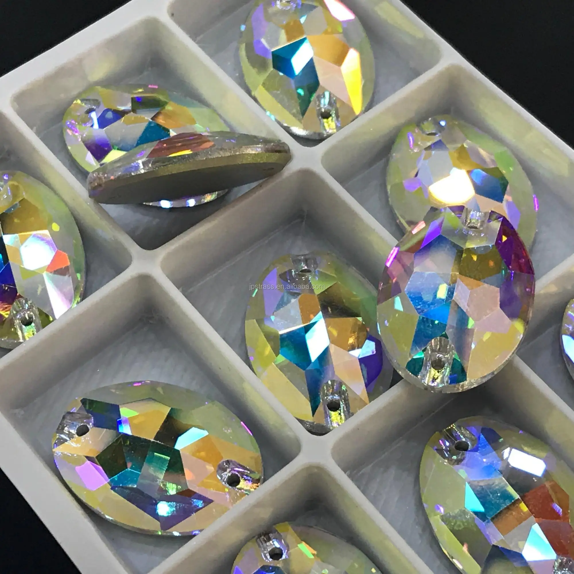 Multi-Color Crystal AB Rhinestones  Flat Back with 2 Holes  Shiny Gold Sew-On Buttons in Various Shapes for Garment Decoration