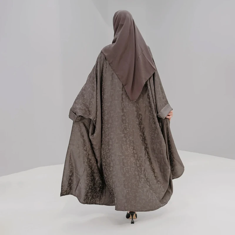 Premium jacquard loose abaya dress new design luxurious muslim butterfly open wrap cut abaya
