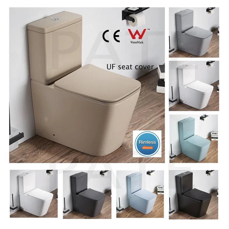Hot Sale New Design Modern Sanitary Ware Matte Color  Dual Flush Rimless 2 Piece Wc Bathroom Toilet