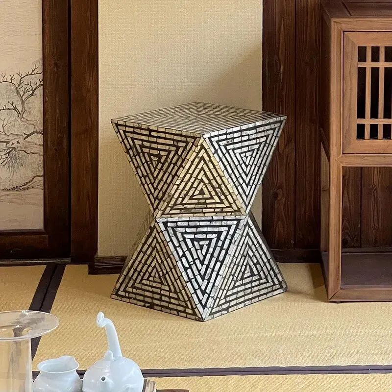 Grid Inlay Coffee Table Wood Side Table Console End Table for Living Room Furniture Modern Design 2024 Home Decoration Items