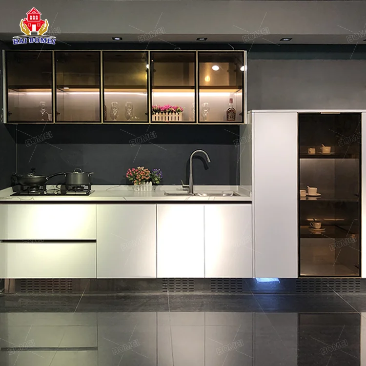 Алюминиевая сборная Кения из стекловолокна подвесная тайская кухонная столешница со стеклянным шкафом кухонный шкаф нержавеющей стали