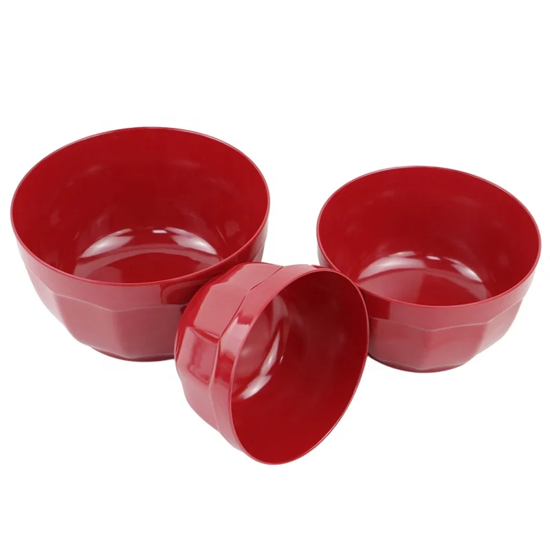 New arrival melamine red serving mixing bowls cake flour baking kitchen storage fruit salad bowl