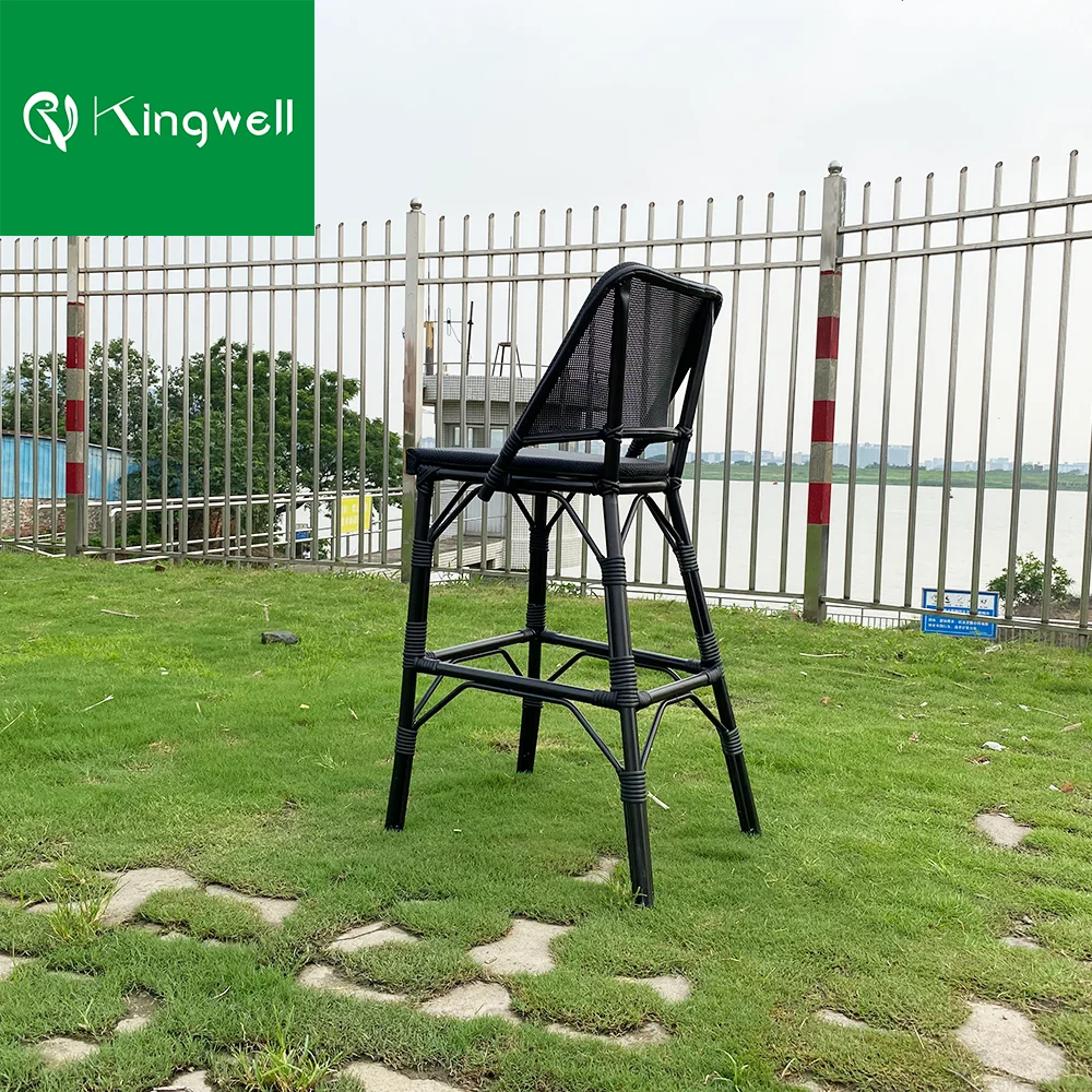 Foshan furniture patio bar stool rattan black high bar patio chair rustic french style