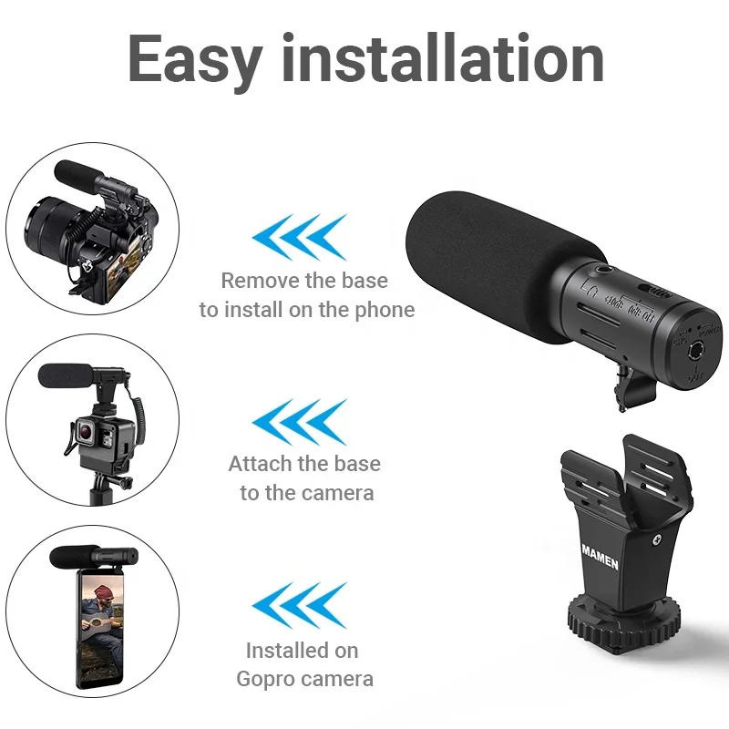 Small Black Good Quality Mic Condenser Cardioid Microphone 3.5mm Recording Studio Microphone Built in 100 Mah Lithium Battery