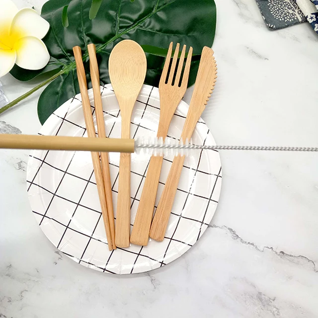 
Wholesale Eco-Friendly Reusable Naturel Bamboo Travel Cutlery Set 