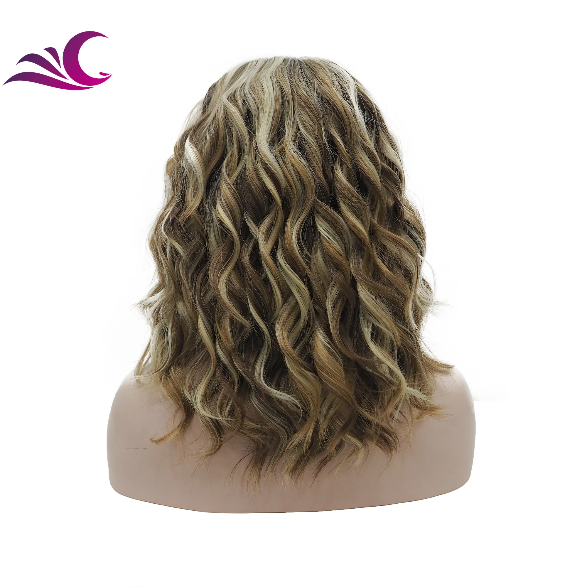 Celebrity three color dark root mix brown color synthetic hair wigs for white ladies