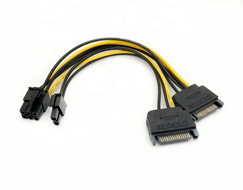 Кабель-адаптер для видеокарты с двойным разъемом SATA 15Pin на PCI-E 8Pin 6 + 2pin Male