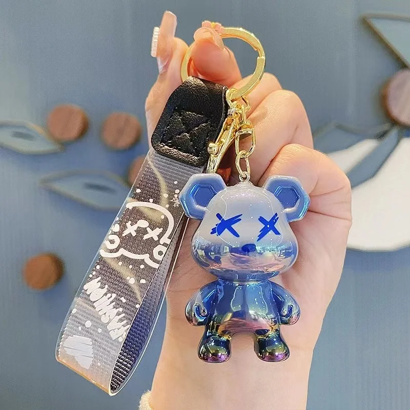 Cute Bear keychain charms resin cartoon animal key chain color bearing keyring wish braided lanyard belt bag wristlet keychain