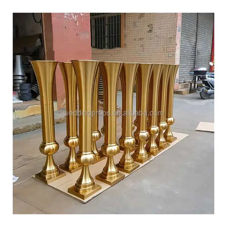 Wedding Decoration Tall Gold Metal Flower Vase Gold Table Centerpieces Flower Stand