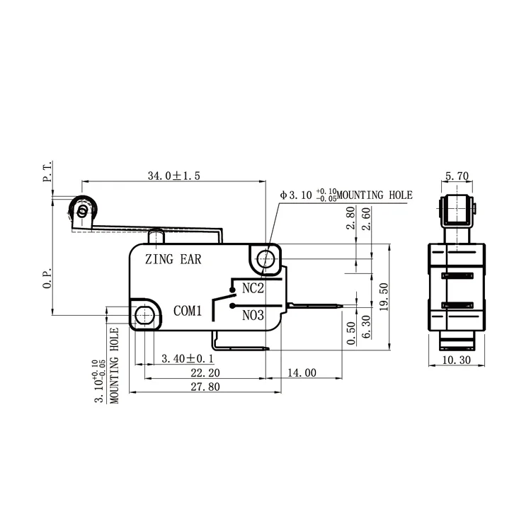25T125 Temperature Max 16A Mechanical Roller Lever Micro Limit Switch Joystick
