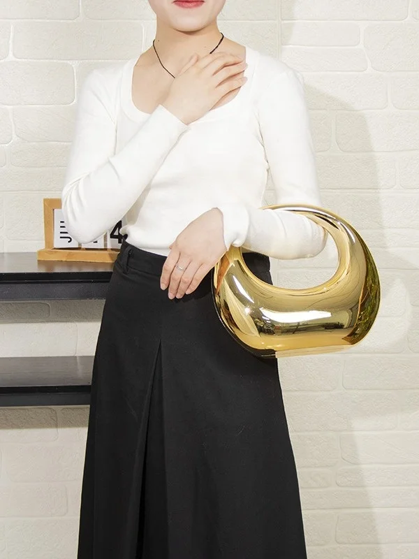 2024 New Fashion PVC Purses And Handbags Luxury Women Chain Shoulder Hot Golden Handbag Ladies Half Moon Embellished Clutch Bag