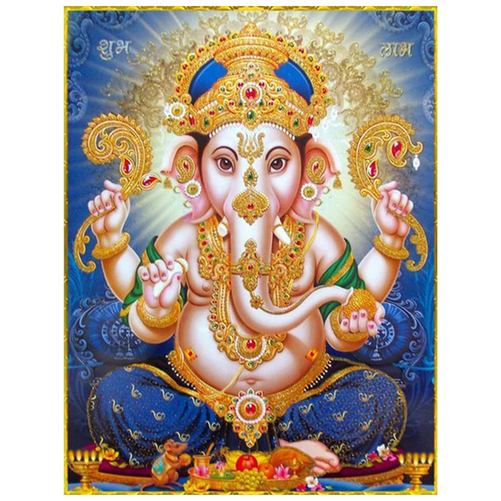 
Indian Golden Elephant Head Temple Diamond Portrait God Painting Religious Living Room Decoration 
