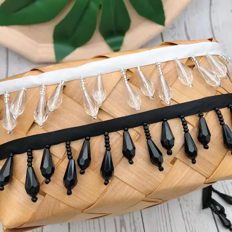 New in stock black and white pearl webbing lace bead curtain DIY tassel nail bead webbing