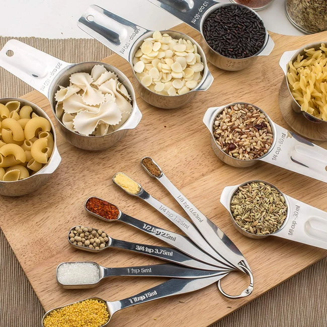  Набор кухонных регулируемых металлических стаканчиков из нержавеющей стали мерные чашки и ложки для