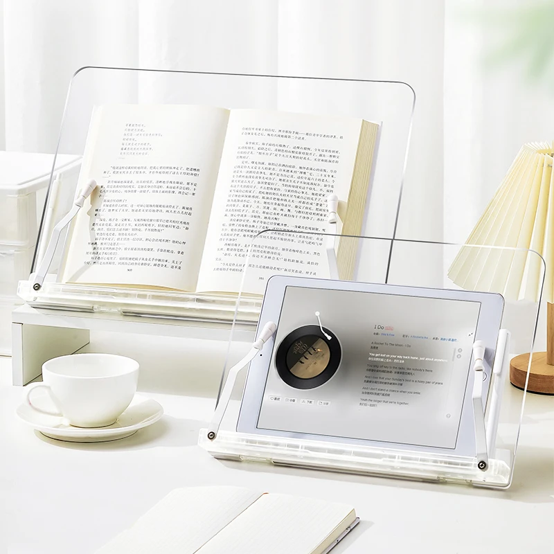 Прозрачная акриловая подставка для книг для чтения, Регулируемый мини плоский кронштейн, держатель для планшетного ПК на 180 градусов, подарочный набор