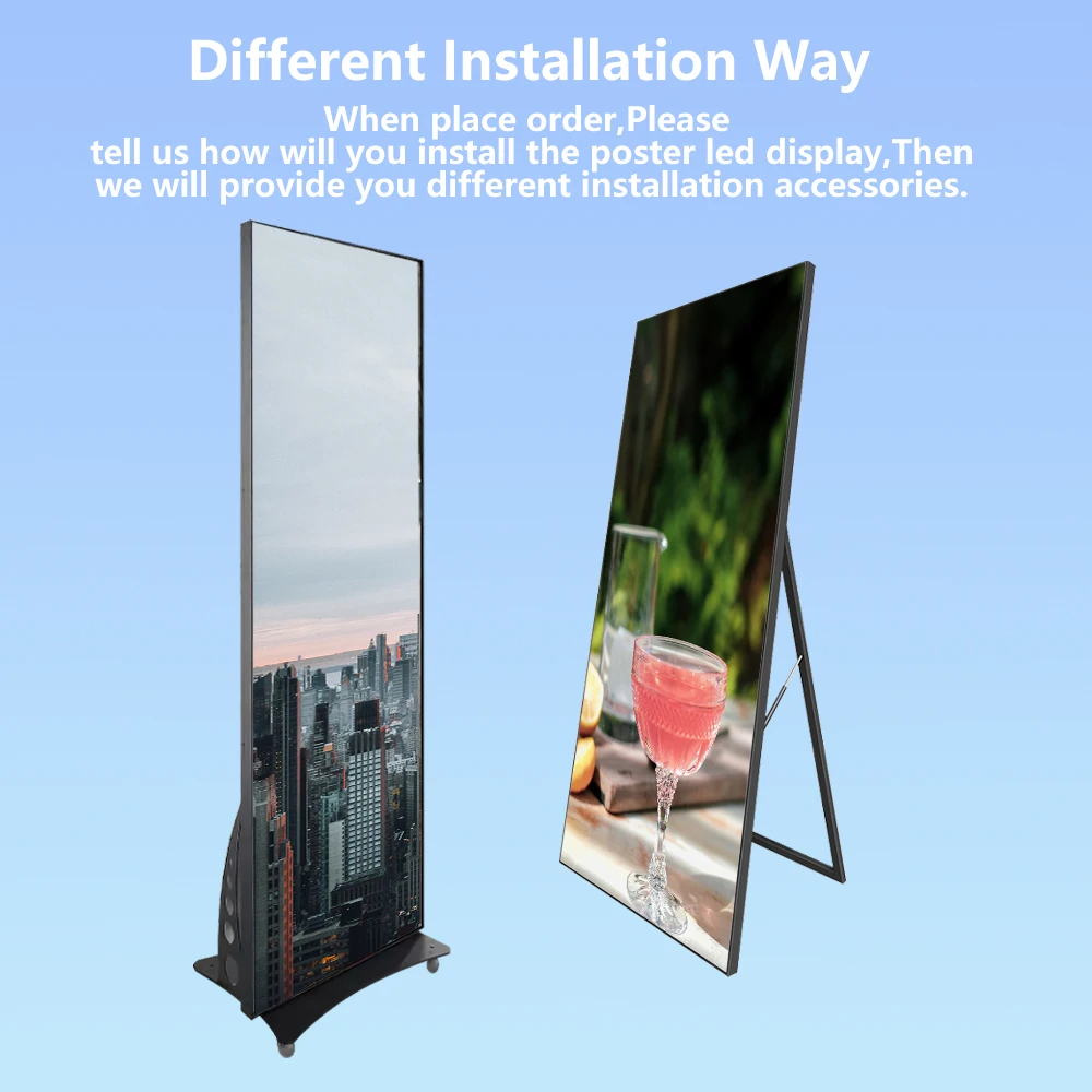 led display P1.875mm P2mm P2.5mm P3mm Indoor Poster Video Advertising Stand P3 Led Display with wifi /3G/ 4G control
