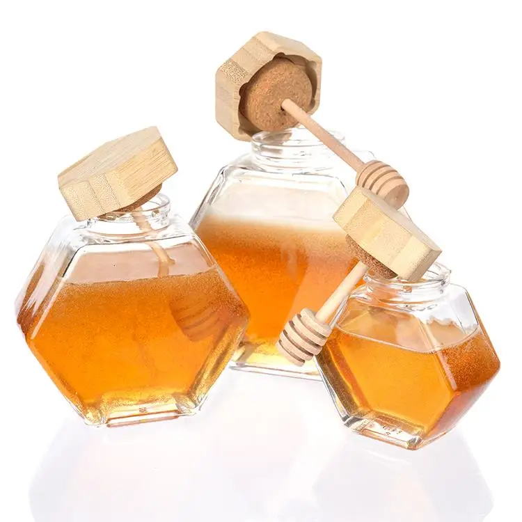 Wholesale High Quality 280ml 300ml 500ml Empty  Food Jars Glass Honey Jar With Wooden Lid