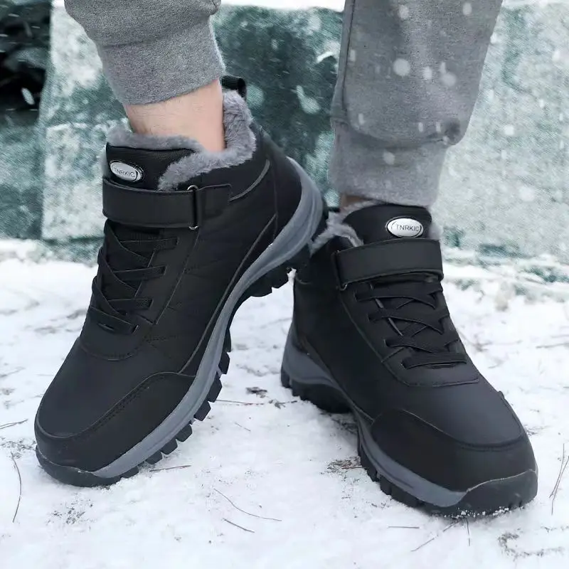 PU leather upper fleece Lining Outdoor Water Resistant Men Warm Snow Boots Winter Hiking Boots men winter walking shoes