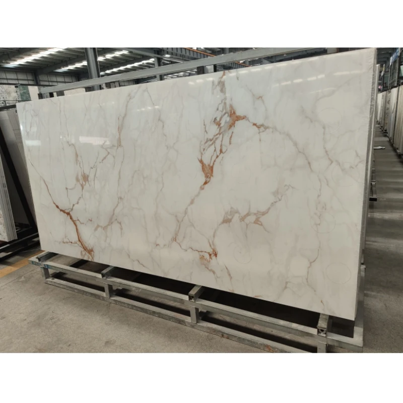 Wholesale Polished 2400 x 1200 x 9 mm Sintered Calcutta Gold Stone Slabs For Indoor Wall