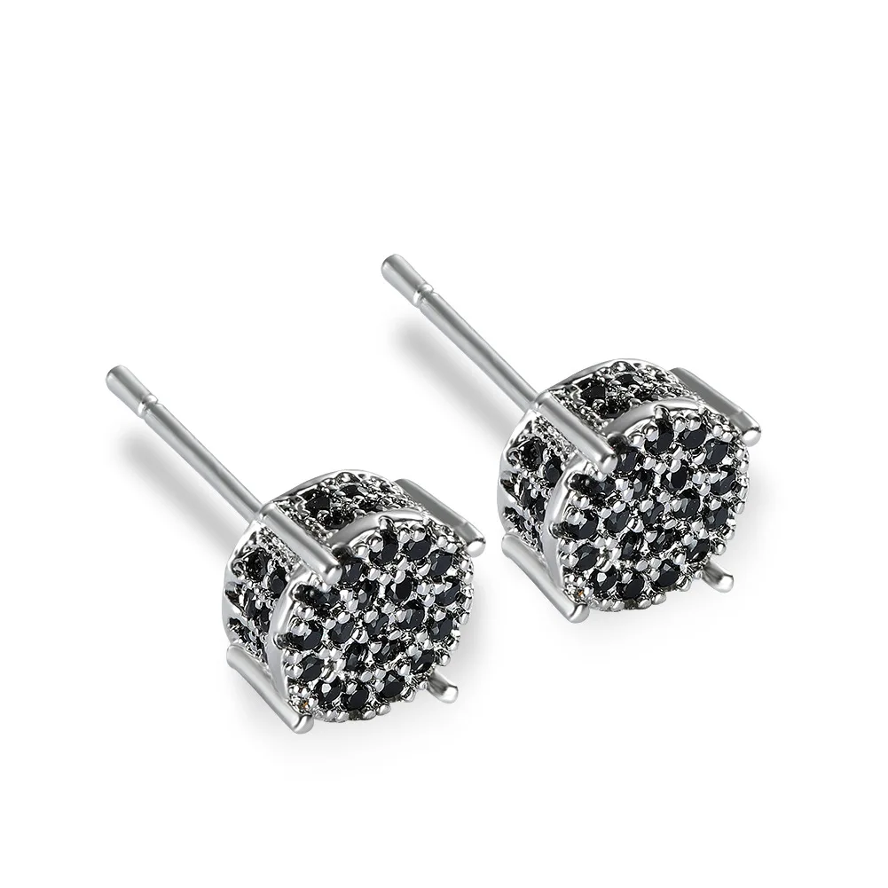 New Bling S925 Gold Silver Zircon Stone Round Stud Earrings Hip Hops Cz Crystal Earring For Women