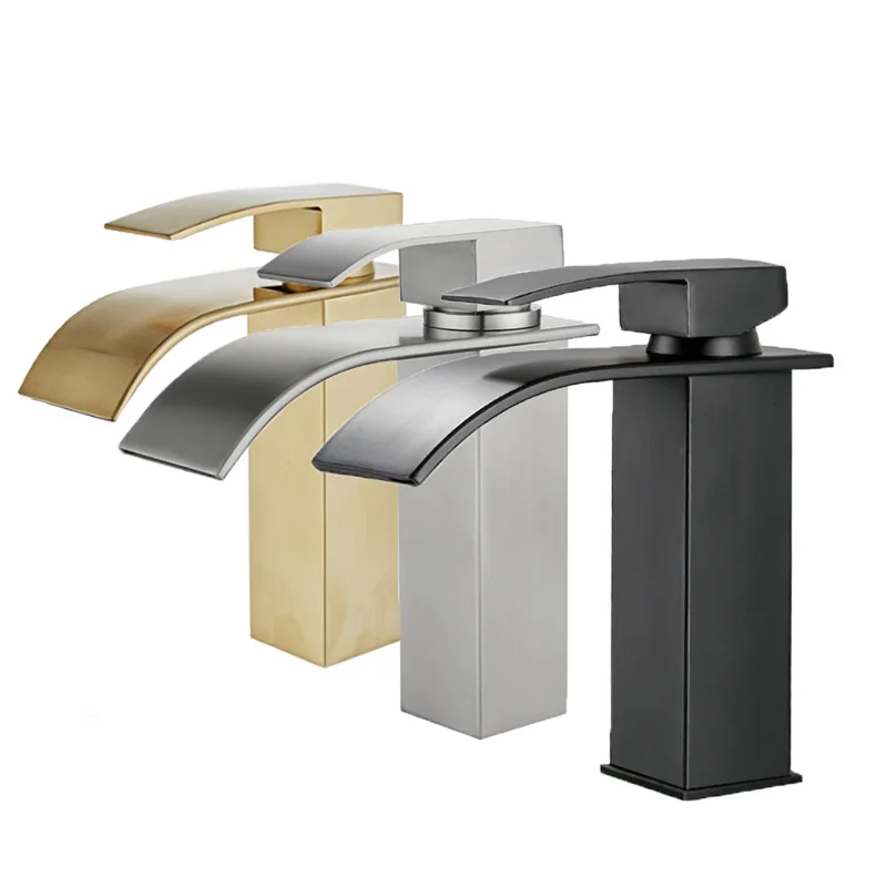 Waterfall Stainless Steel 304 Brushed Steel Bathroom Taps Mixer Faucet Gold Hot and Cold Faucet Bathroom Basin Mixer