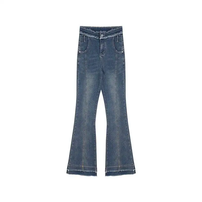 wholesale fashion ripped destroy hole cut and sewn high waist women jeans