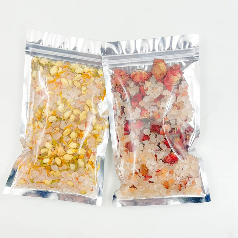 OED Private Label Luxury Packaging Bath Soaking  Pink Salt Natural Organic Himalayan Bath Salts With Flowers