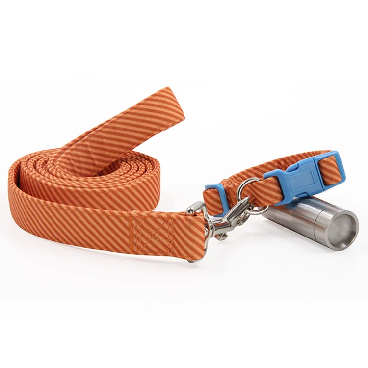 
2021 Fashion training pets dog collar leash Teal Fabric Covered Stripe Dog Collar and Leash Set 