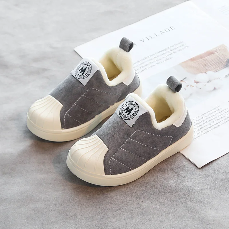 Детская обувь с хлопковой подкладкой, зимняя стильная теплая Повседневная обувь с мягкой подошвой и мягкой подошвой для мальчиков и девочек